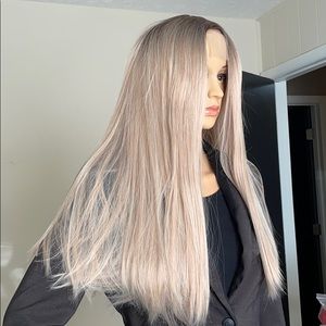 NWT 22” light wheat blonde straight long mini lace T part wig 10% human blended